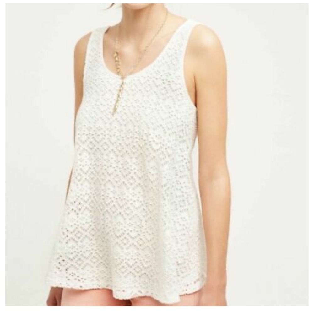 Anthropologie Deletta Ivory Crochet Swing Tank | S